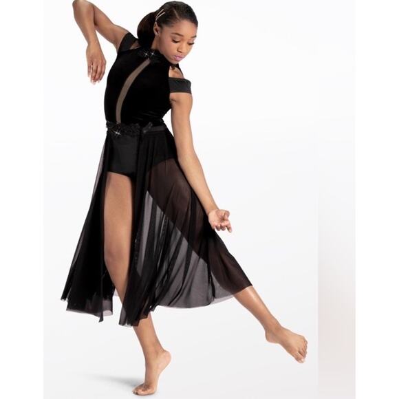 WEISSMAN Dance Costume black velvet maxi applique dress WASTE OF TIME 10984 SA - Picture 1 of 15